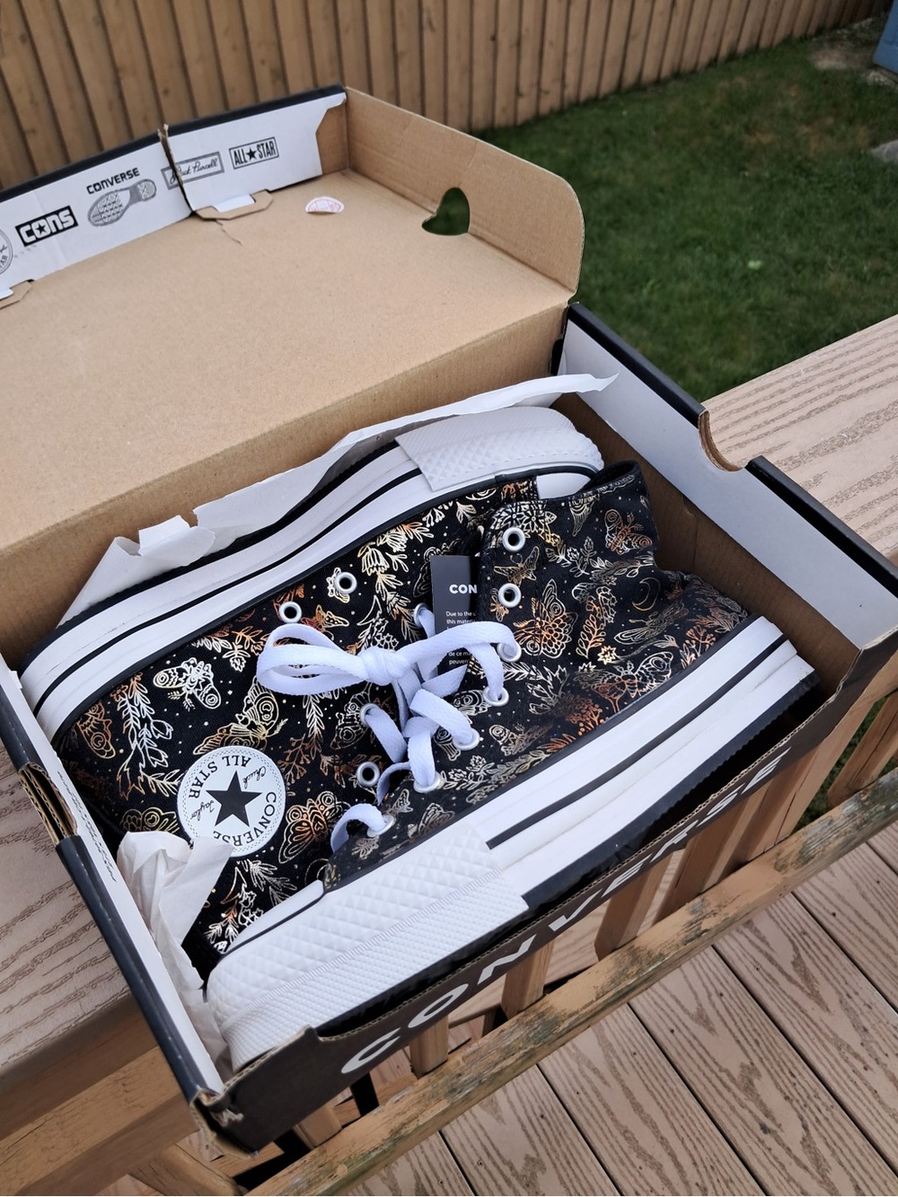 Converse Kids Black Metallic Floral High-Top Sneakers